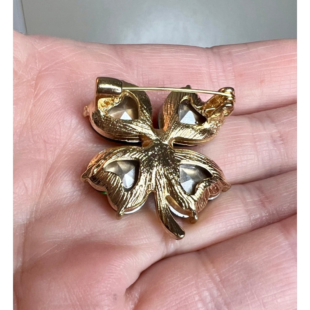 St. Patty’s Day Lucky Clover Green Gold Brooch - Picture 6 of 6